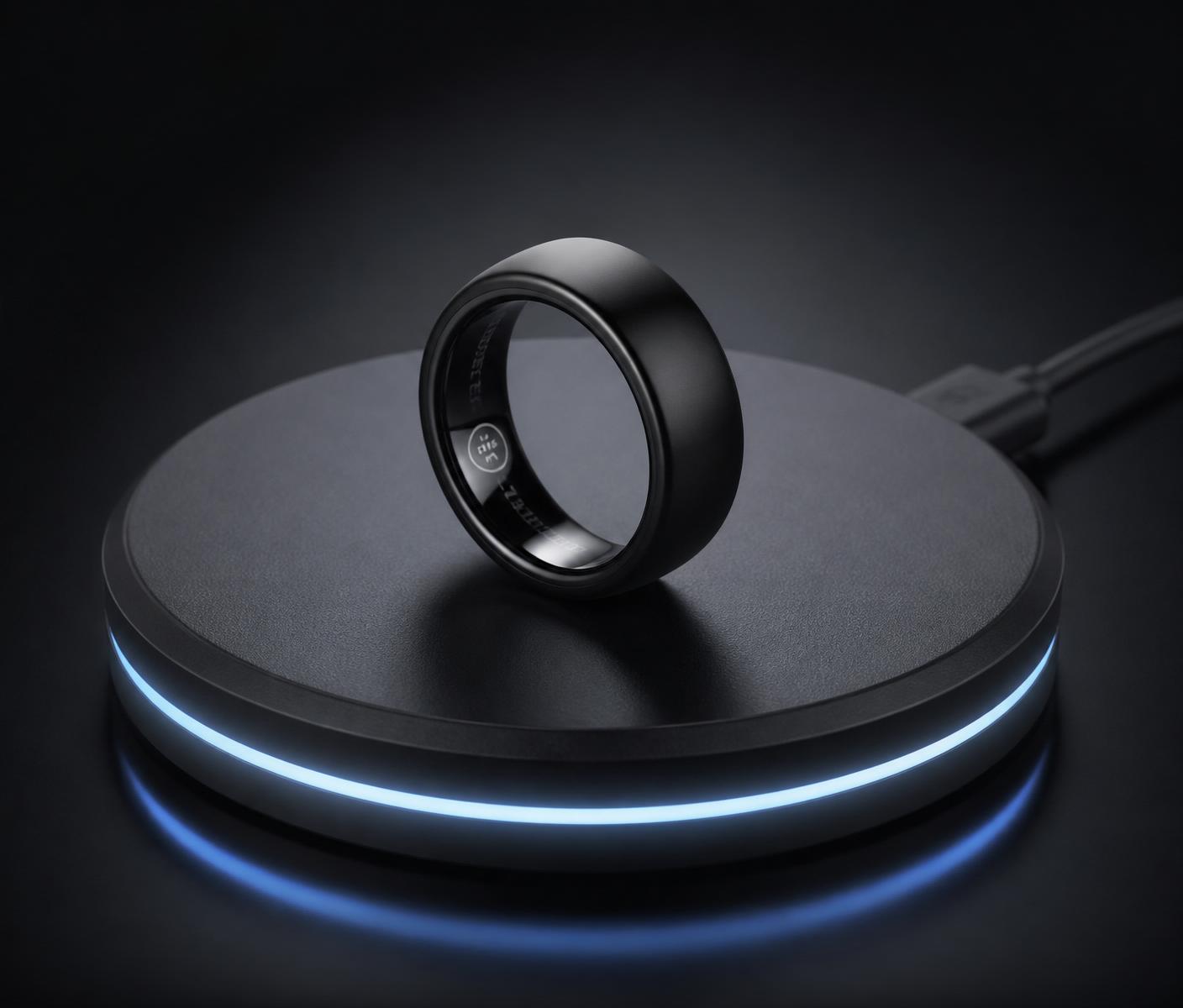 VIGNIS ring resting on its glowing wireless docking station